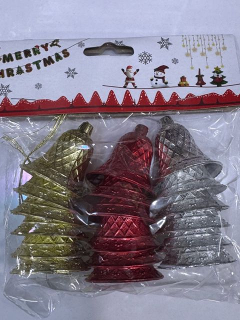 Yeni il bəzəyi dekorativ zəng dəsti, 18 ədəd, qızılı/qırmızı/gümüş, parlaq plastik - MXM_128046 — Bakı