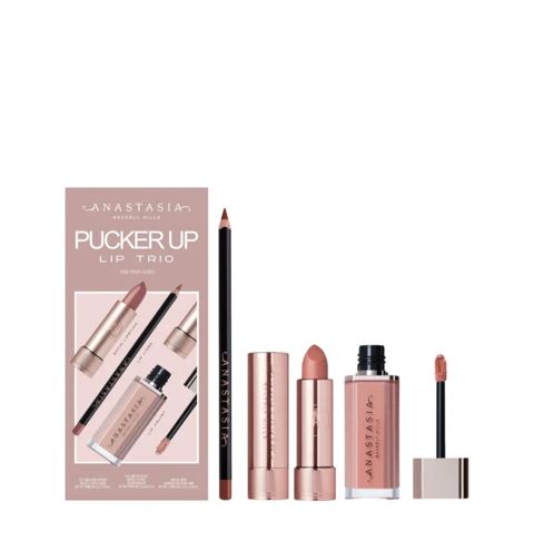 Dodaqlar üçün kosmetika dəsti Anastasia Beverly Hills Pucker Up (dodaq qələmi Dusty Rose 1.14 q + dodaq boyası Dusty Rose 3 q + maye dodaq boyası Kiss 3.5 q) — Bakı