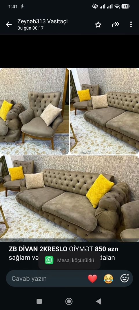 *ZB* *Divan 2KRESLO* Qiymət *850 azn* sağlam vəziyyətdədir ünvan — Bakı