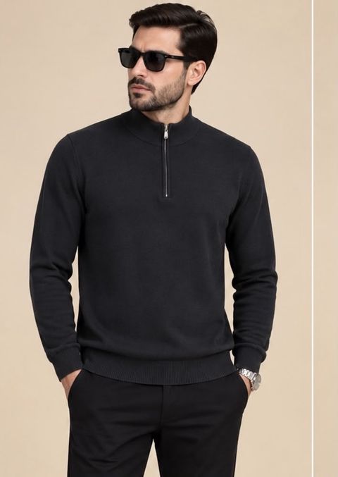 Kişi sviteri Q7007, qara, pambıq, ölçü L — Bakı