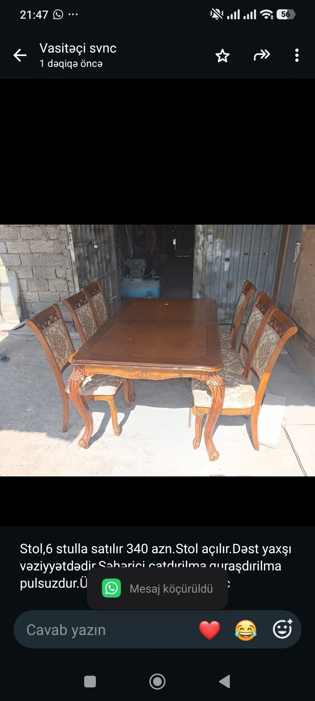 Stol,6 stulla satılır 340 azn.Stol açılır.Dəst yaxşı — Masalar və stullar, Bakı