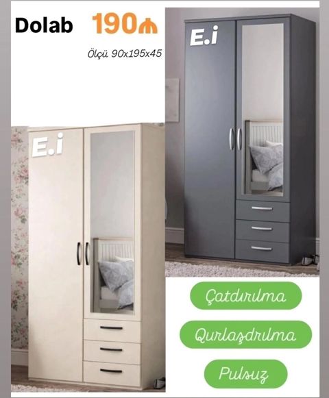 Dolab – 190₼ Ölçü: 90×195×45 sm - İki qapılı geyim dolabı - Ön qapıda — Bakı