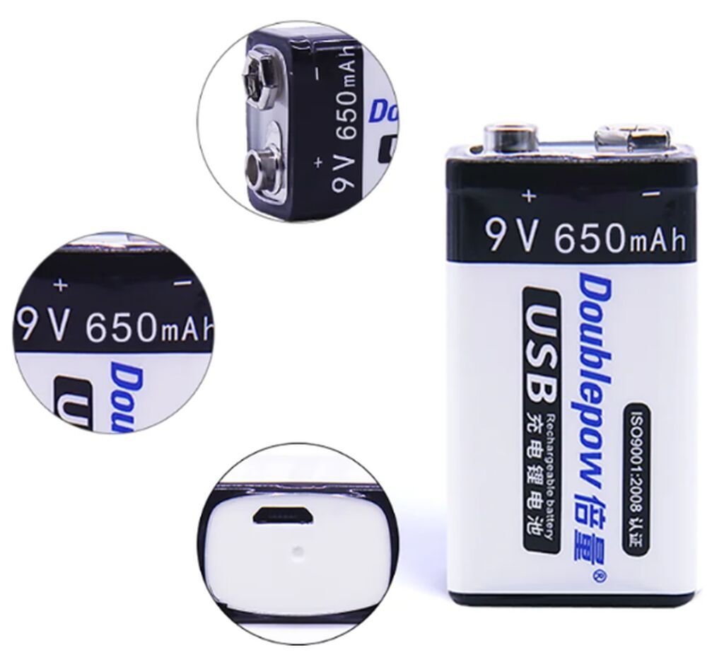 9V 650mAh USB Şarjlı Li‑ion Batareya Model: 9V Li‑ion şarj edilə — Smartfon ehtiyat hissələri, Bakı (3)