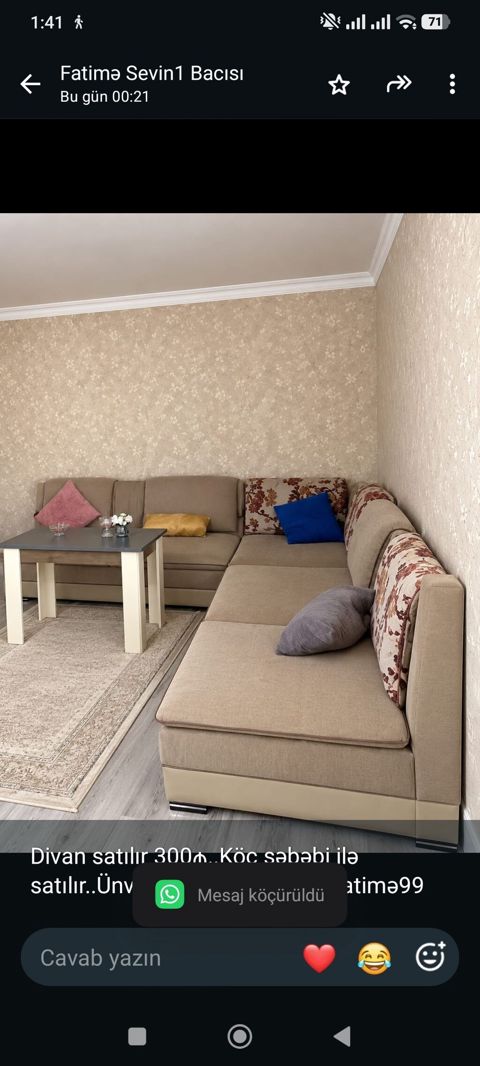 Divan satılır 300₼. Köç səbəbi ilə satılır. Ünvan — Bakı