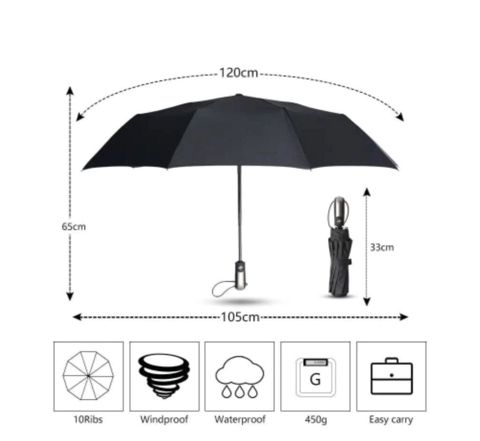 Zontik qara avtomat kod- sh65178-8 Ölçü: 120 cm açıldıqda, 65 cm — Bakı