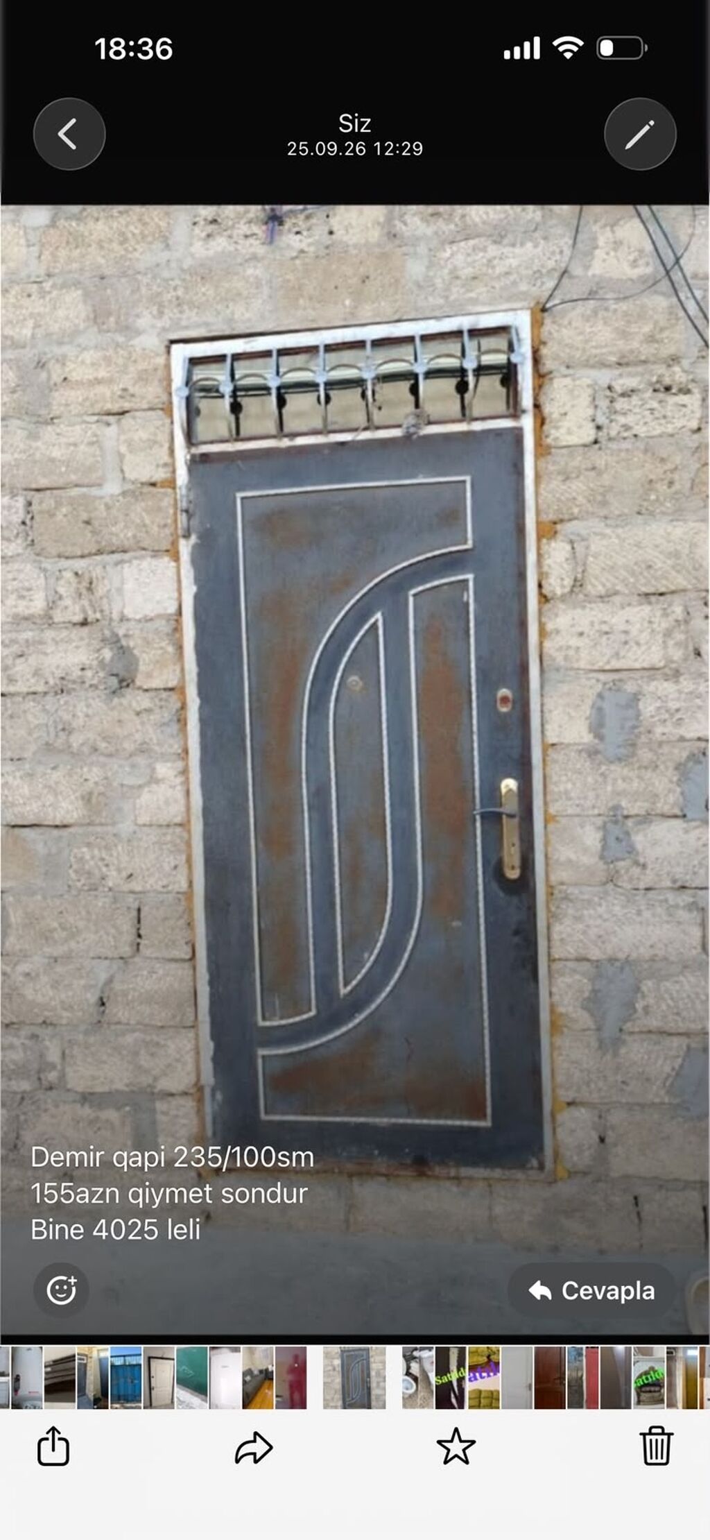 Demir qapi 235/100sm 155azn qiymet sondur Bine 4025 leli — Pəncərələr, qapılar, balkonlar, Bakı
