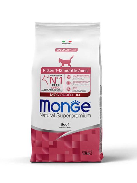 Quru yem Monge Kitten Speciality Line Monoprotein, pişik balaları və hamilə pişiklər üçün, bir mənbəli heyvan mənşəli protein – mal əti ilə, 1.5 kq - 8009470011976 — Bakı
