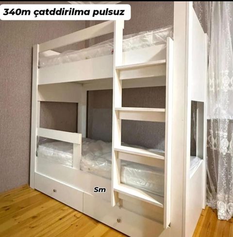 İki mərtəbəli uşaq çarpayısı – ağ rəng - Material: MDF/taxta — Mehdiabad