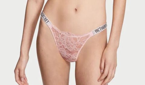 Tikişsiz tuman Victorias Secret Pink Floral Lace Logo Bling Straps Bikini Panties, ölçü S — Bakı