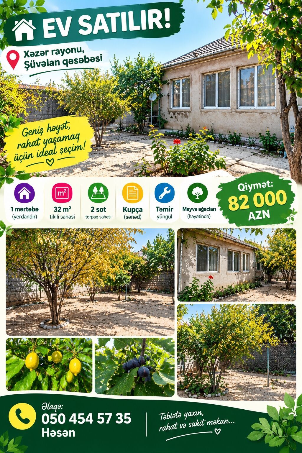 1 otaqlı, 32 kv. m, Kredit yoxdur, Təmirsiz — Ev, villa, Digah