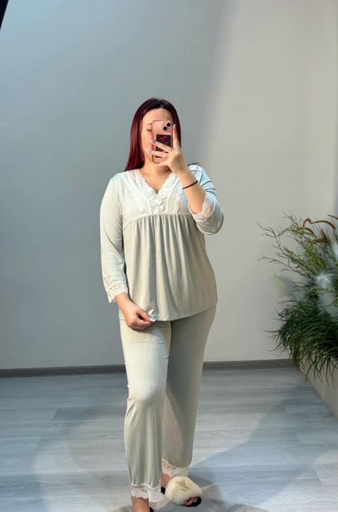 Şalvarlı pijama dəsti qadınlar üçün HND56, açıq yaşıl, trikotaj, ölçü One size — Bakı