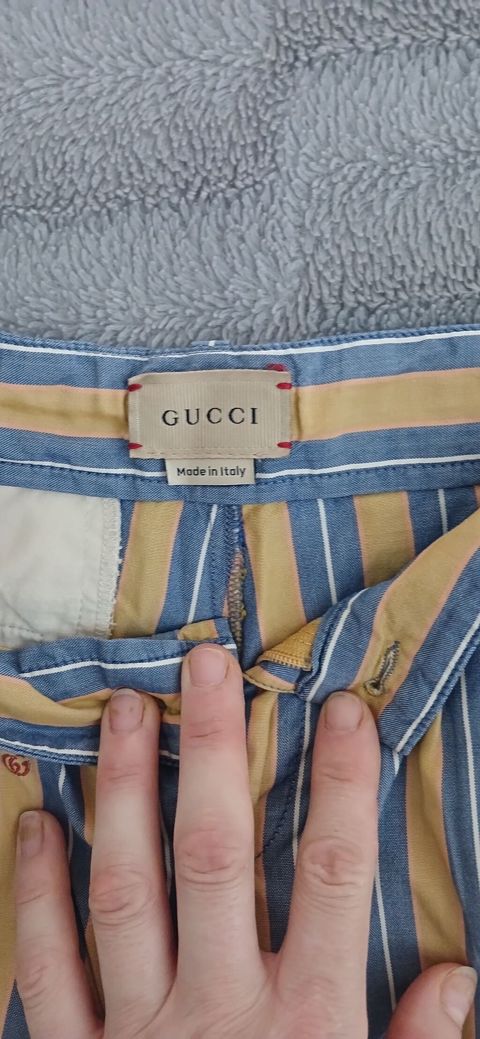 Gucci kişi şalvarı - Model: zolaqlı dizayn, mavi-açıq sarı tonlarda — Bakı