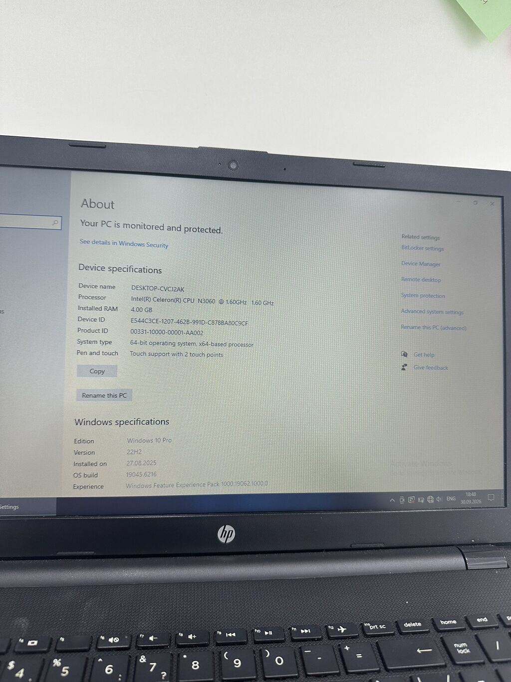 HP noutbuk Texniki xüsusiyyətlər: - Ekran: 15.6" - Prosessor: Intel — HP, Bakı (6)