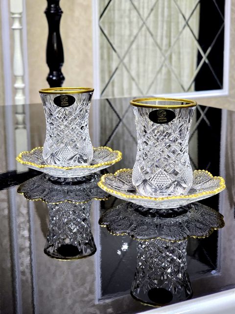 Çay dəsti, şüşə, şəffaf/qızılı, 6 nəfərlik — Bakı