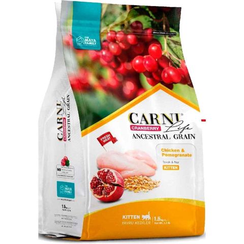 Quru yem Carni Life Cranberry Ancestral Grain Chicken & Pomegranate, Pişik balaları üçün, 1.5 kq, Paket — Bakı