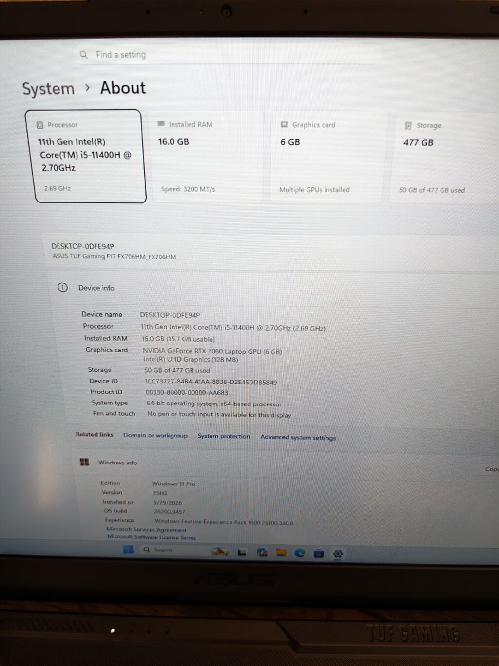 Asus Tuf Gaming F17 Intel Core i5 11400H 16GB RAM 512 GB SSD — Asus, Bakı (9)