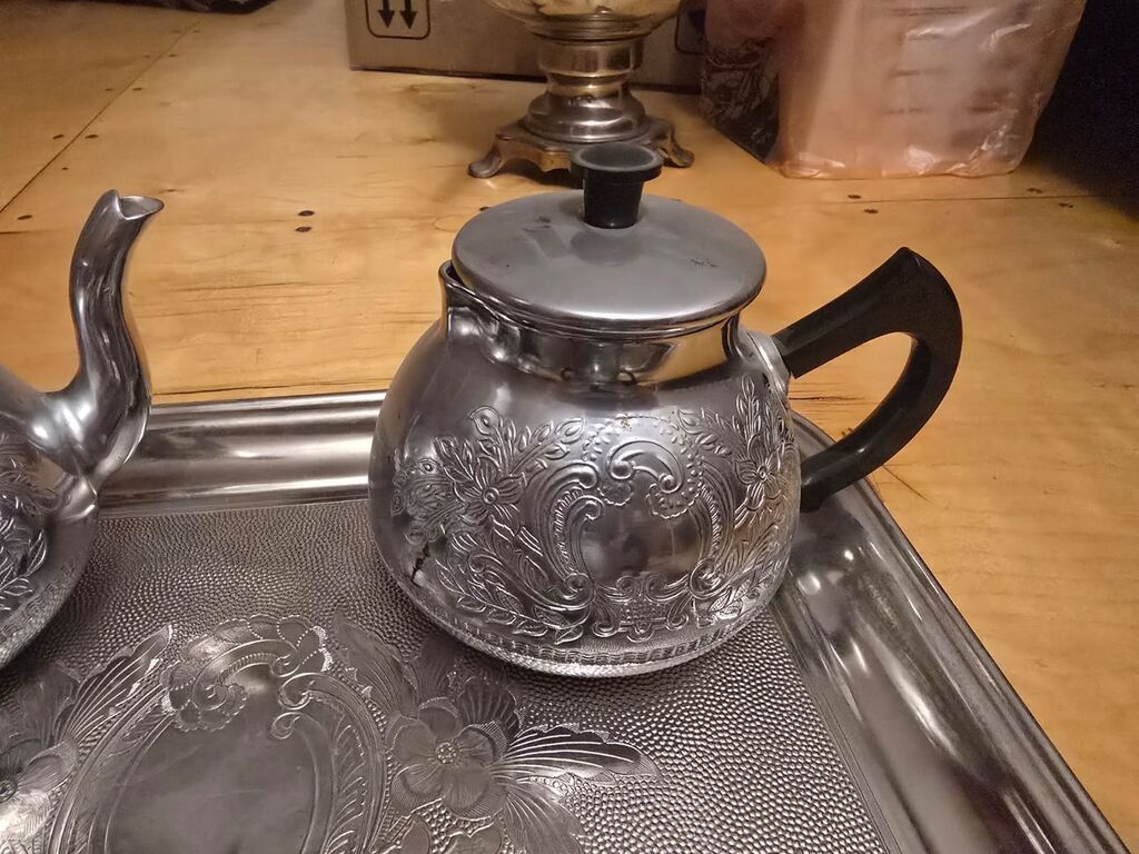 Çay dəsti, rəng - Gümüşü, Metal — Süfrə qabı, Gəncə (2)