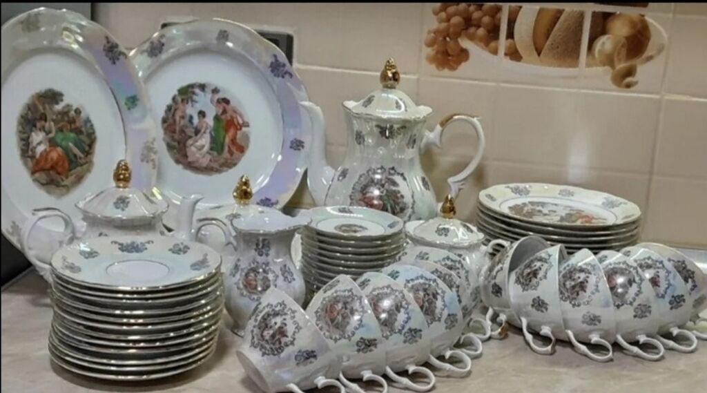 Çay dəsti, Farfor, 12 nəfərlik, Almaniya — Süfrə qabı, Digah (7)