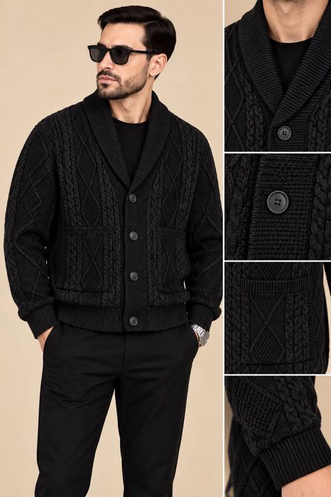 Kişilər üçün kardiqan Q571832, düyməli, qara, trikotaj, ölçü 3XL — Bakı