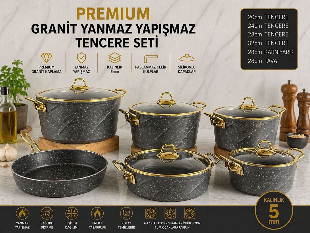 Yemək hazırlaması üçün qab-qacaq dəsti PMT 14570_7, qranit, boz, 20/24/28/32 sm, 11 parça — Mallar, Bakı