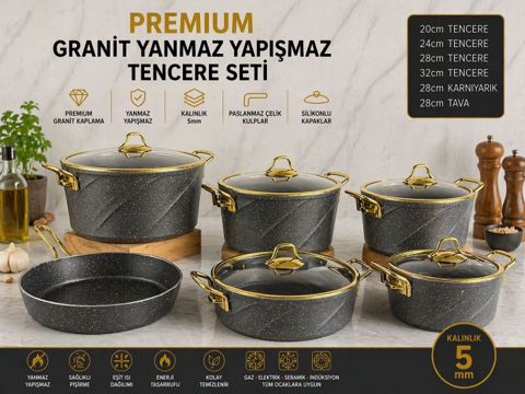 Yemək hazırlaması üçün qab-qacaq dəsti PMT 14570_7, qranit, boz, 20/24/28/32 sm, 11 parça — Bakı