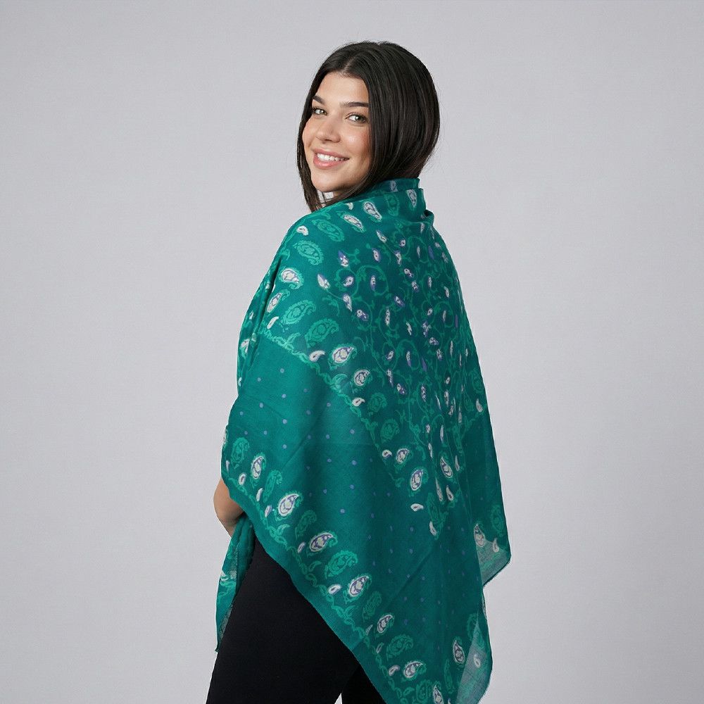 Kəlağayı Süsən S2346, ipək, firuzəyi, 150x150 sm — Mallar, Bakı (2)