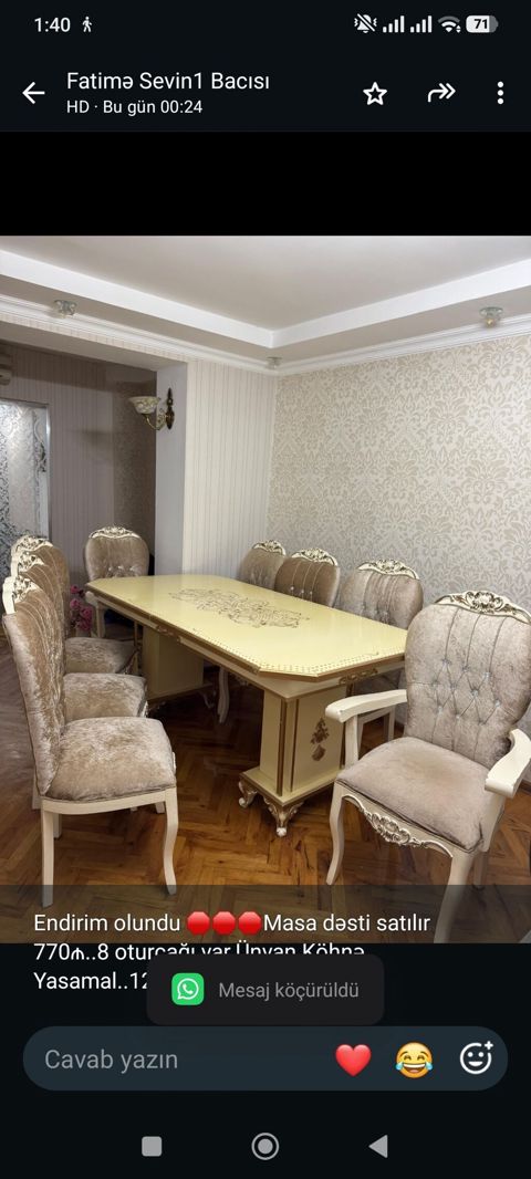 Endirim olundu Masa dəsti satılır 770₼. 8 oturcağı var.Ünvan Köhnə — Bakı