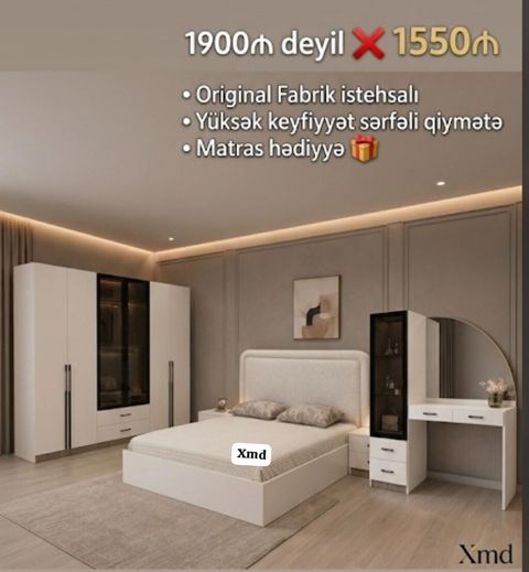 Müasir yataq otağı dəsti – minimalizm və funksionallığın ideal — Dolab Taxt Çarpayı Mebel Fabriki ✨Əfsanə.x — Yataq otağı mebel dəstləri