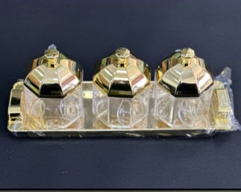 Ədviyyat qabı dəsti AA-771771, şüşə, qızılı qapaqlı — Bakı