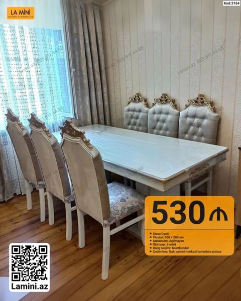 Məhsul: Masa Dəsti (Kod: 3164) - Tərkib: Masa + 6 ədəd stul — Bakı