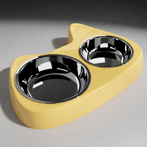 İtlər və pişiklər üçün yem qabı C-6, plastik/metal, sarı, 18x28 sm — Bakı