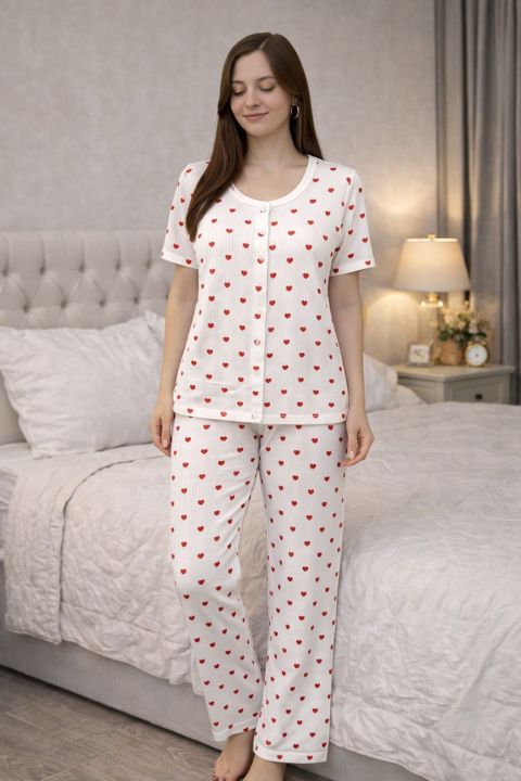 Qadınlar üçün şalvarlı pijama dəsti DA1587, ağ, bambuk, ölçü One size — Bakı