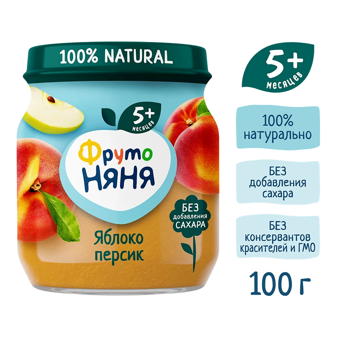 Meyvəli püre ФрутоНяня Яблоко и Персик, 100 q — Mallar, Bakı (3)