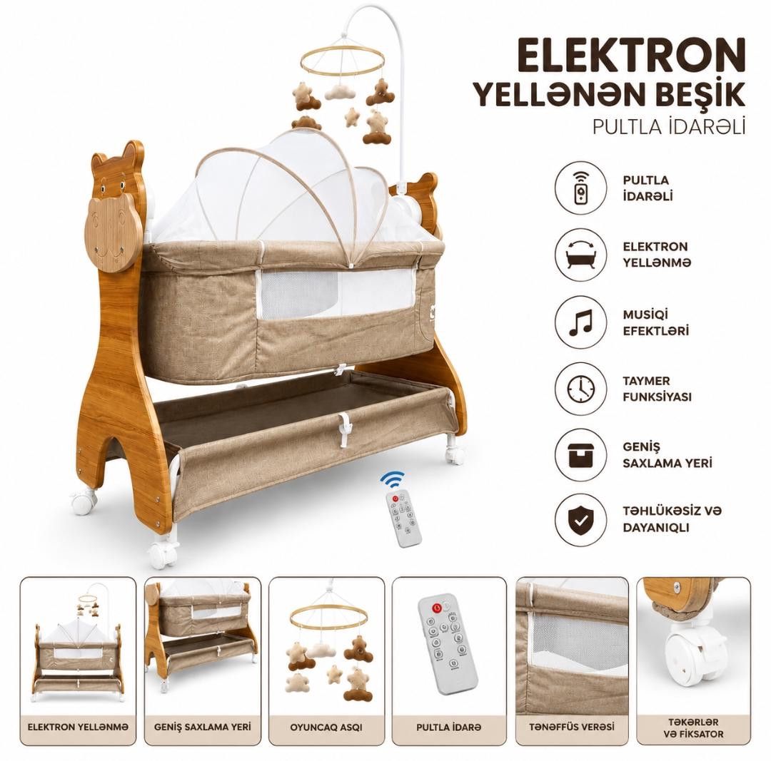 Elektron beşik AYN_005, bej, 90x50x75 sm — Mallar, Bakı (2)