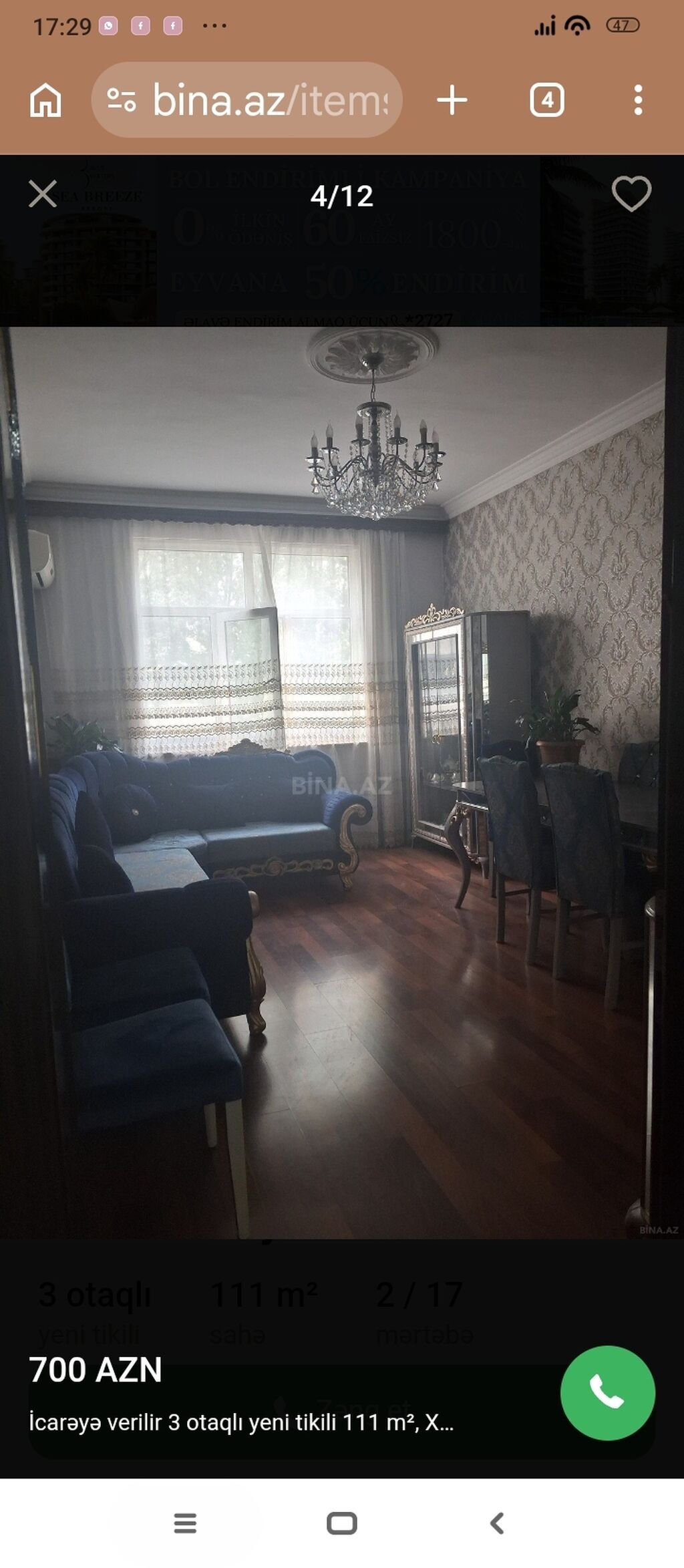 İcarə üçün mənzil – 3 otaqlı, 111 m², yeni tikili, 2/17 mərtəbə.MƏNZİL — Mənzil, Bakı (3)
