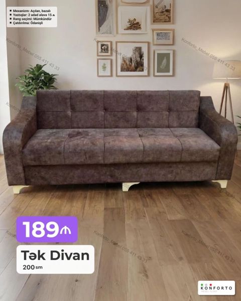 Tək divan – 200 sm - Mexanizm: açılan, bazalı (yataq funksiyalı və alt — Bakı