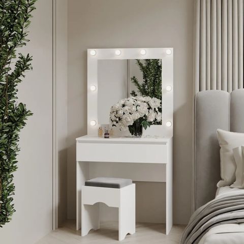 Makiyaj masası 8319, ağ, laminat, 150х45х90 sm — Bakı