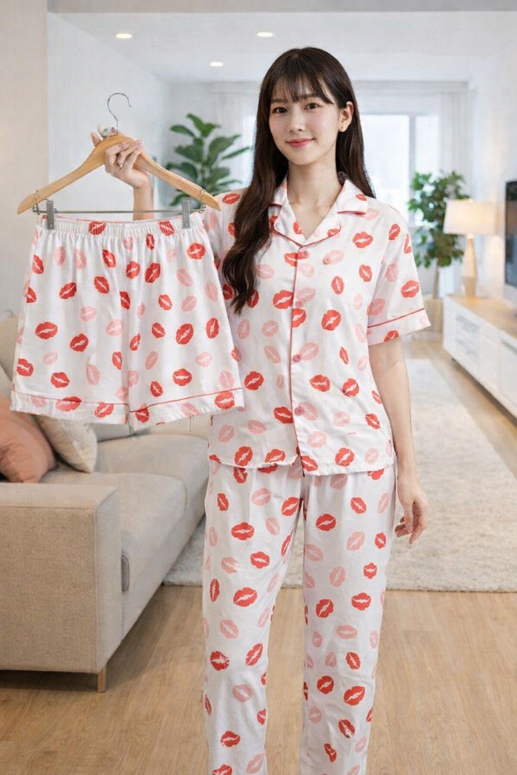 Qadınlar üçün şalvarlı və şortlu pijama dəsti 58644, ağ, bambuk, ölçü L/XL — Mallar, Bakı