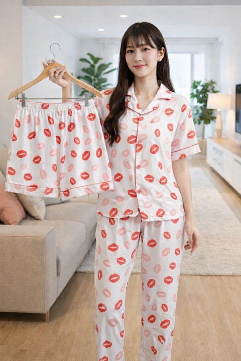 Qadınlar üçün şalvarlı və şortlu pijama dəsti 58644, ağ, bambuk, ölçü L/XL — Bakı