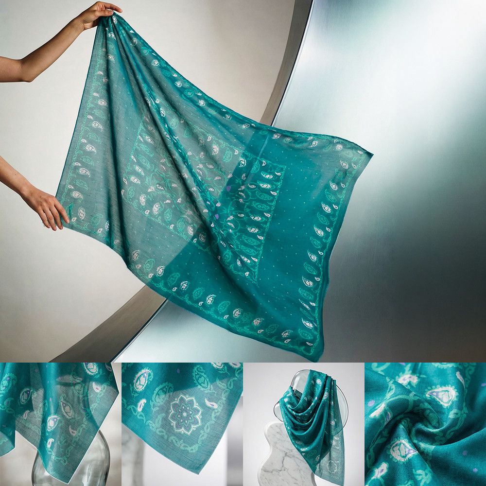 Kəlağayı Süsən S2346, ipək, firuzəyi, 150x150 sm — Mallar, Bakı (3)