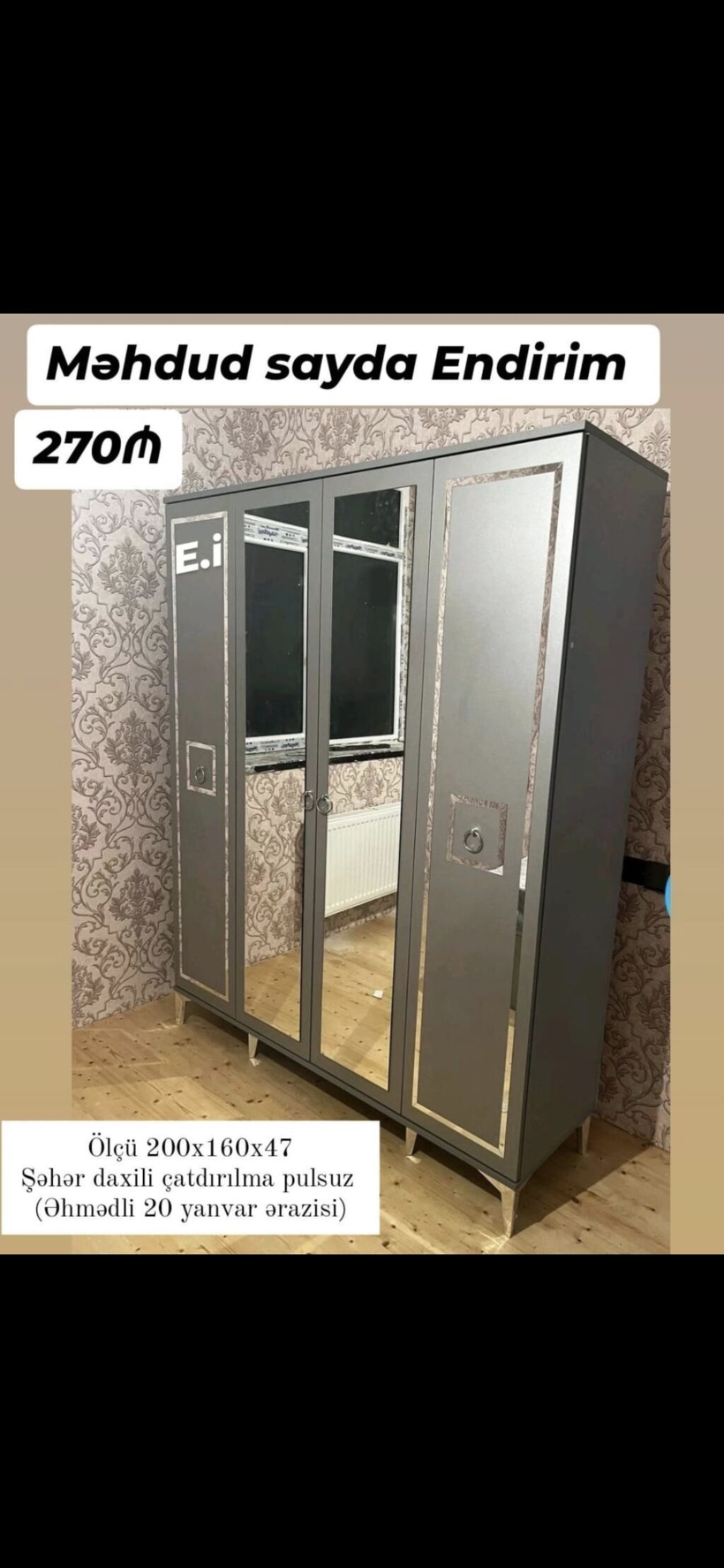*4 qapılı dolab Endirim 270AZN Rəng seçimi var Şəhər daxili — Şkaflar, Mehdiabad (4)