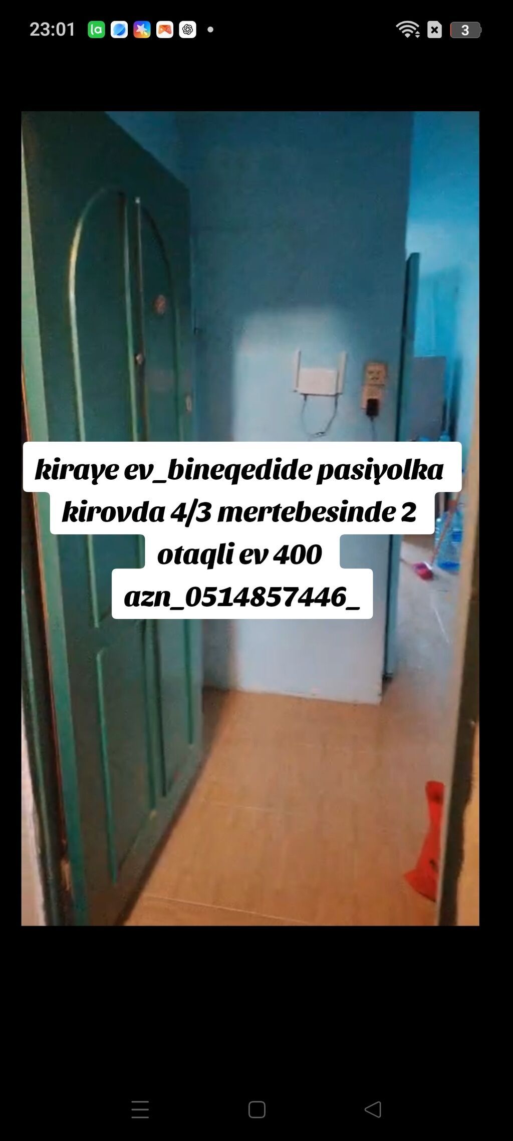 Kiraye ev_bineqedide pasiyolka kirovda 4/3 mertebesinde 2 otaqli ev — Mənzil, Bakı