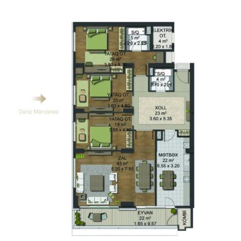 4 otaqlı mənzil, 185 m², Füzuli Əliyev küçəsi — Bakı
