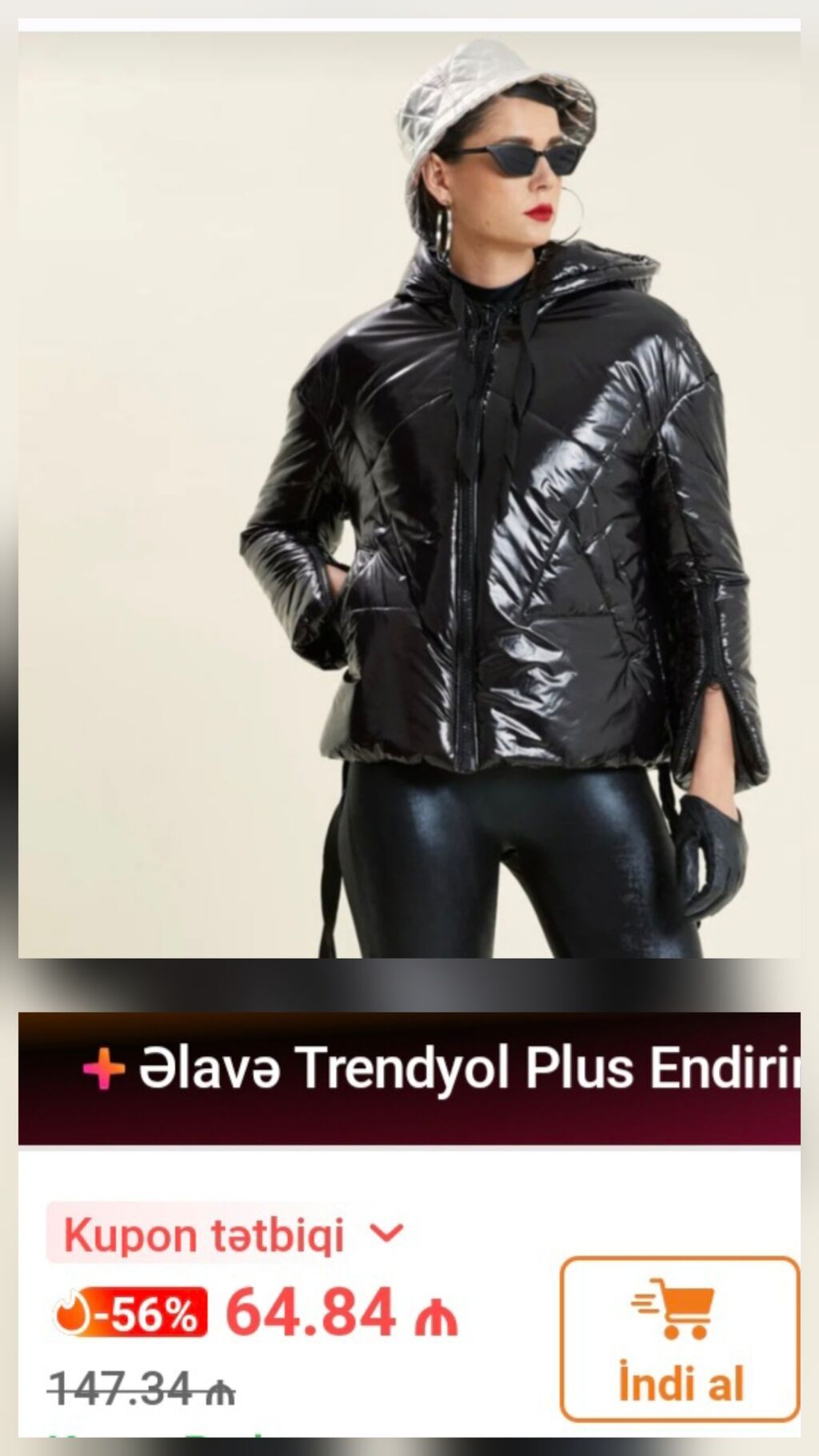 Qadınlar üçün parlaq qara şişmə qısa gödəkçə - Material: parlaq, suya — Jaketlər, Masazır (2)