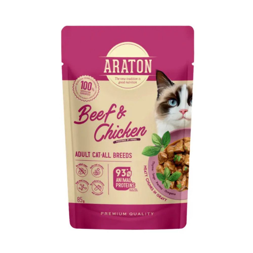 Nəm yem Araton Adult Cat, yetkin pişiklər üçün, mal əti və toyuq ilə, 85 q — Mallar, Bakı