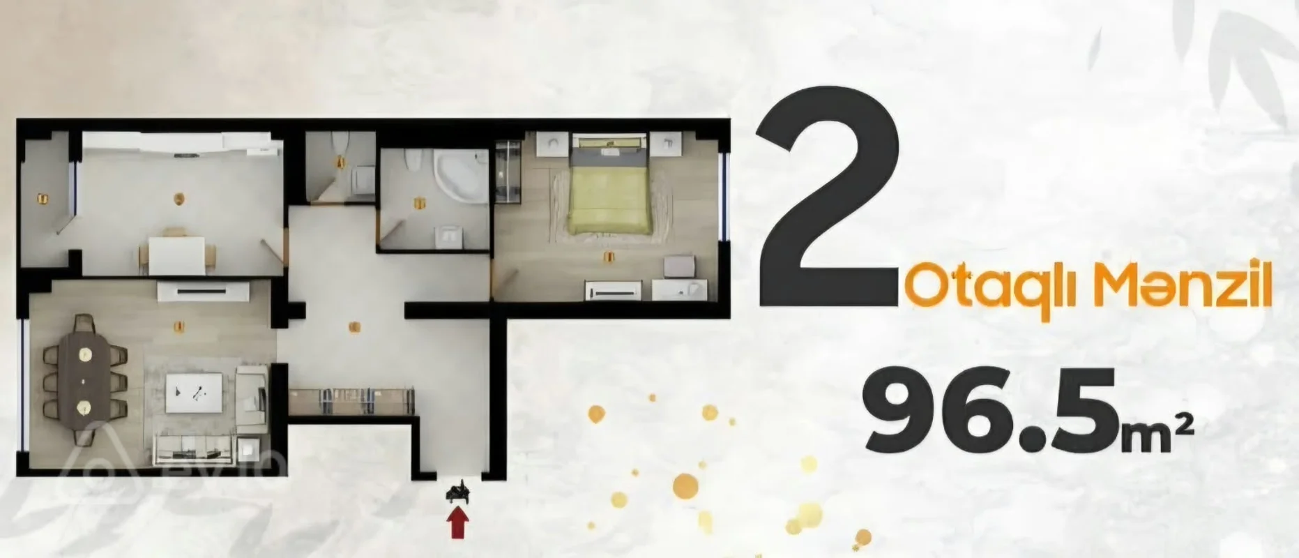 2 otaqlı mənzil, 96.5 m², Əbdülvəhab Salamzadə Küçəsi — Mənzil, Bakı (6)