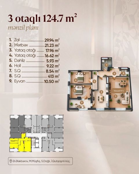 Satılır 3 otaqlı yeni tikili 124.7 m² — Bakı