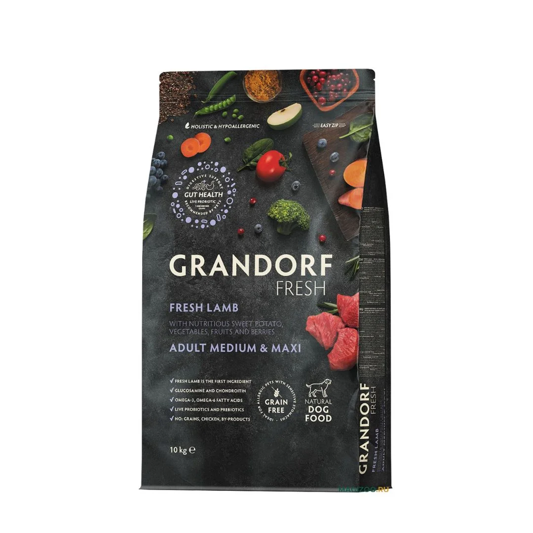 Grandorf Fresh Holistiс Hypoallergenic Adult Medium & Maxi Fresh Lamb — сухой корм со свежим ягнёнком для взрослых собак средних и крупных пород (целый мешок 10 кг) — Heyvan malları, Bakı