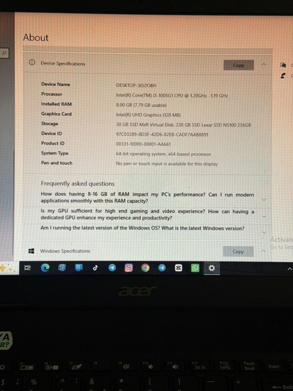 Acer Aspire A315-56 noutbuku Acer Aspire 3 noutbuk satılır Intel — Acer, Bakı (4)
