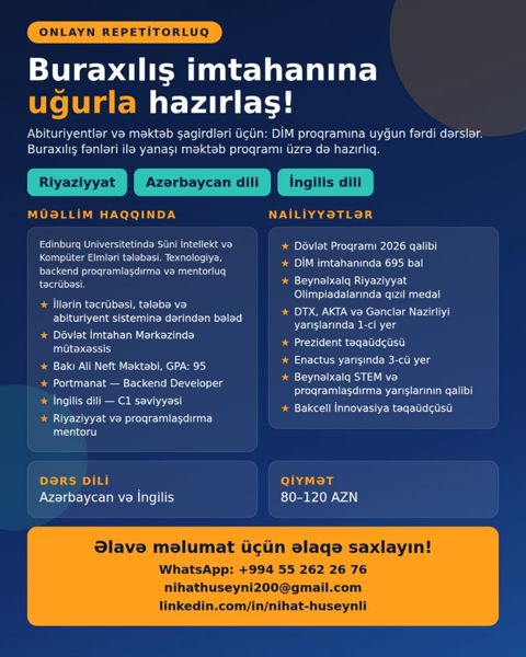 Onlayn Repetitorluq Buraxılış imtahanına uğurla hazırlaş — Bakı